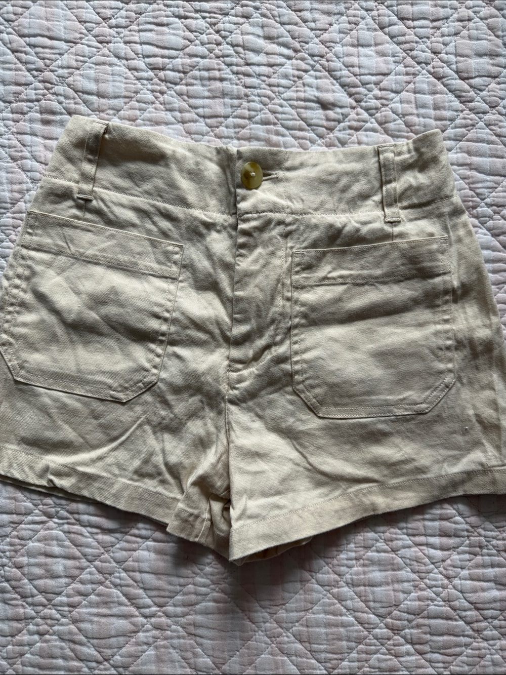 Maeve High-Waist Cream Utility Shorts with Front Patch Pockets